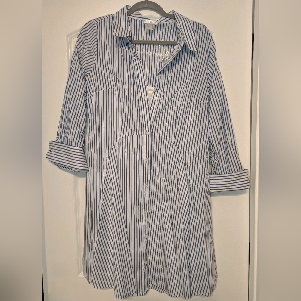 Venus Blue & White Striped Collared Shirt Dress NWT - Picture 2 of 4